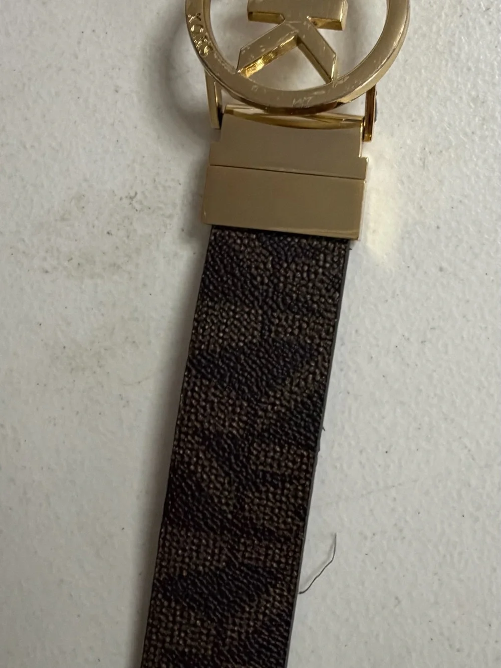 Michael Kors Women’s Reversible  Brown & Black Logo Leather Belt with Gold Buckl